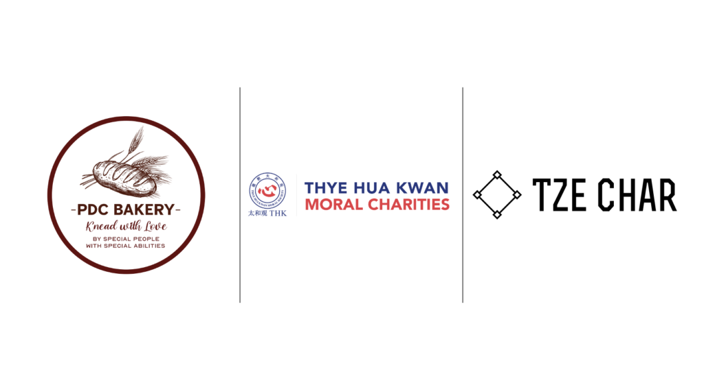 Knead with love, Thye Hua Kwan Moral Charities and Tze Char logos